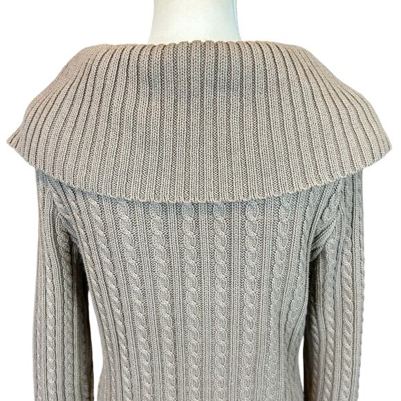 Jeanne Pierre Cotton Sweater Women Sz Small Brown Cable Knit Zip Cowl Neck Tunic - Picture 4 of 10